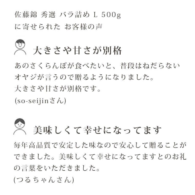 修正後のお客様の声_佐藤錦-秀選-バラ詰め-L-500g