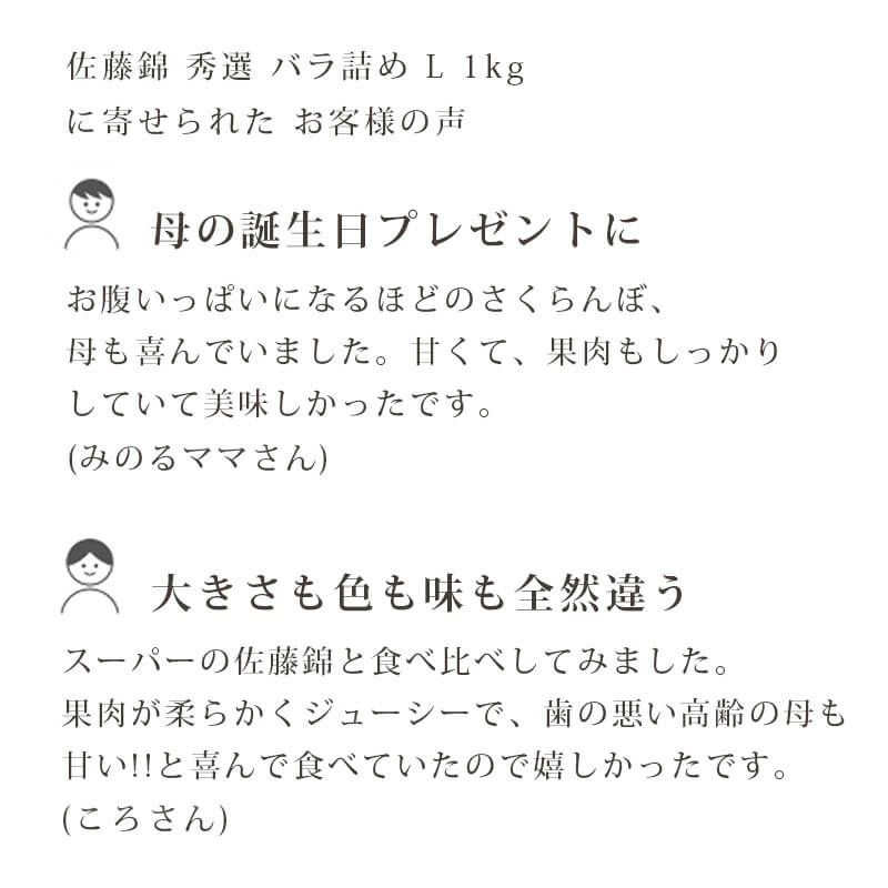 佐藤錦秀選バラ詰め1kgお客様の声