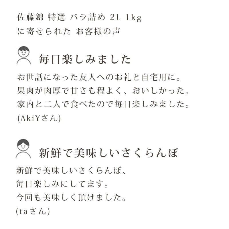 特選佐藤錦 大粒バラ詰め 1kgお客様の声