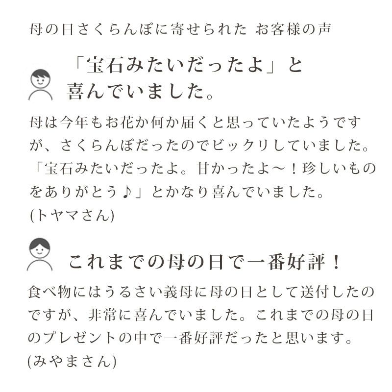 母の日 さくらんぼ 佐藤錦 手詰め 2Lサイズ_お客様の声