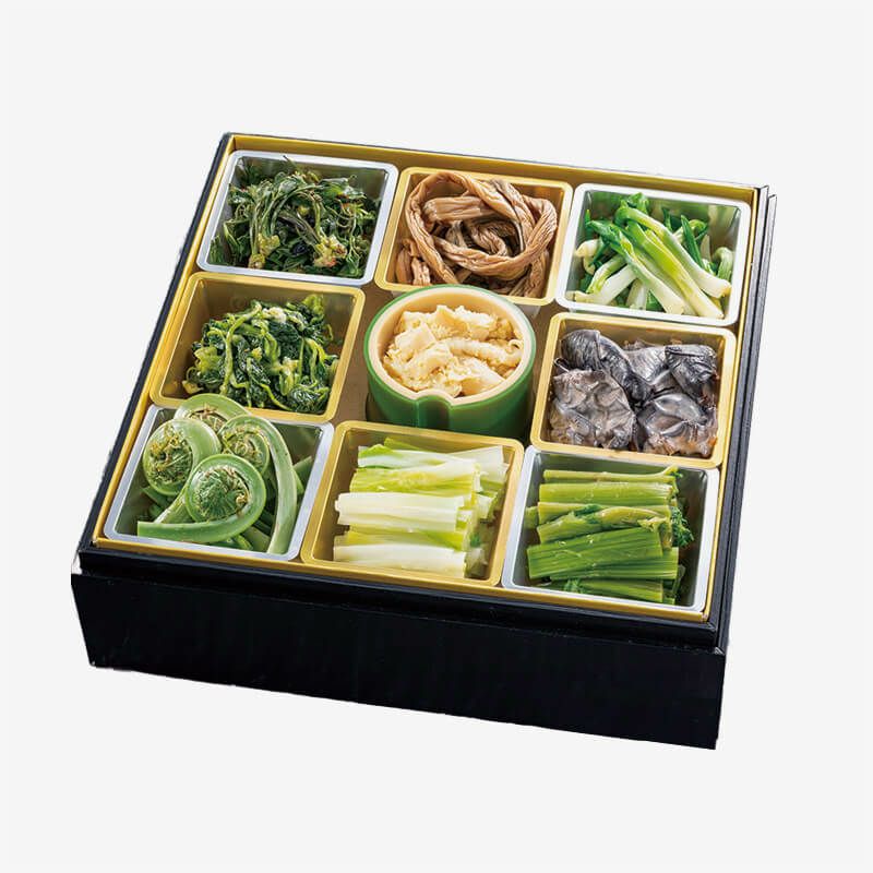 山菜料亭「玉貴」特製 新緑の山菜重箱 一段_パッケージ