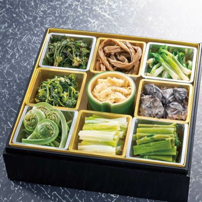 玉貴特製 新緑の山菜重箱 一段 〈山菜の重〉