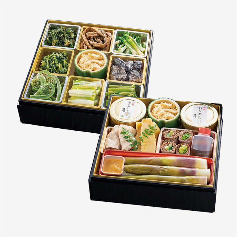 山菜料亭「玉貴」特製 新緑の山菜重箱 7寸二段 パッケージ画像